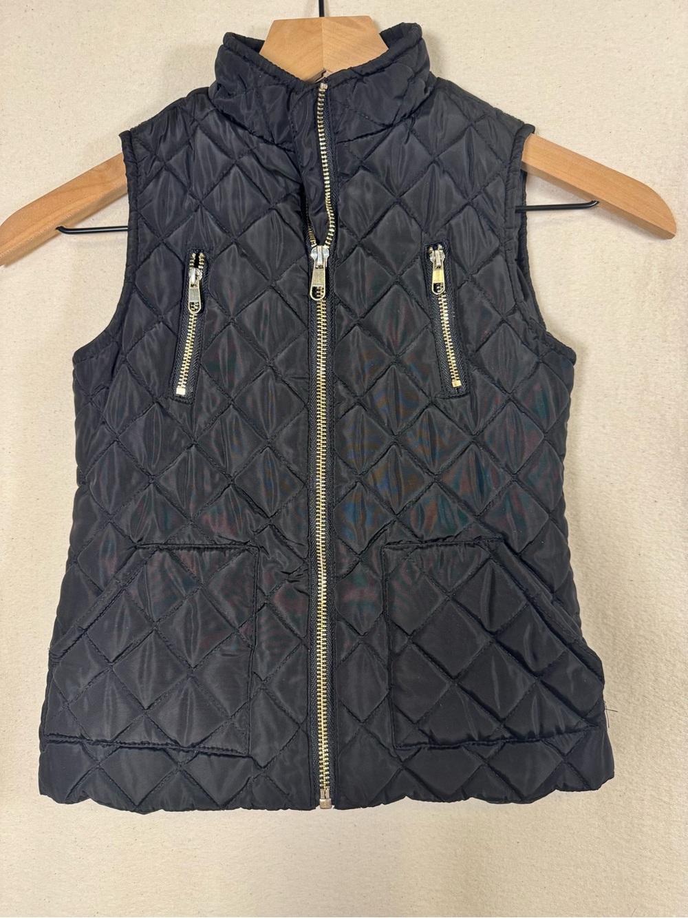 Girl’s Copper Key Quilted Sleeveless Vest in Black with Gold Zippers Puffer Vest